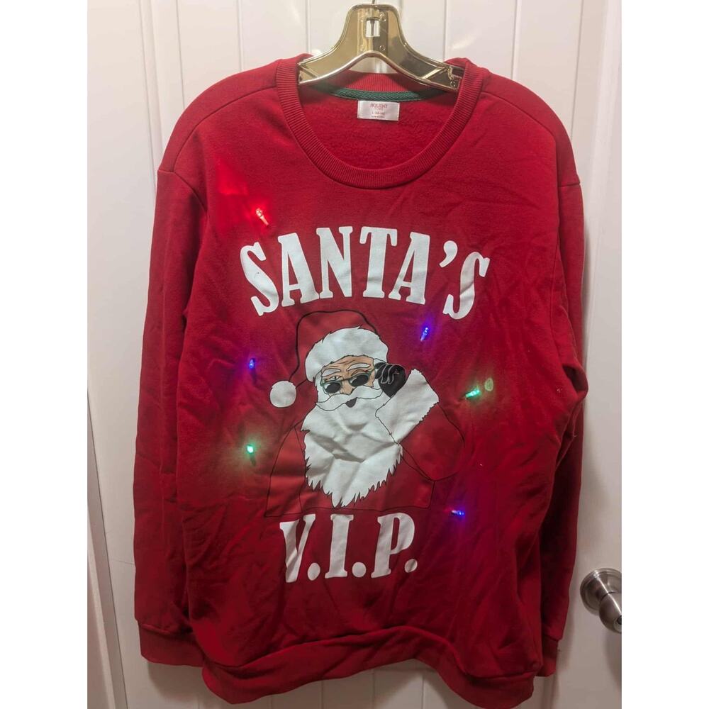 SANTA'S VIP Light Up Christmas Sweatshirt Size L Festive Holiday Time Party